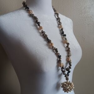 Mermaid Star Cluster Sea Shell Necklace, Vintage Beach Natural Pendant, Ocean